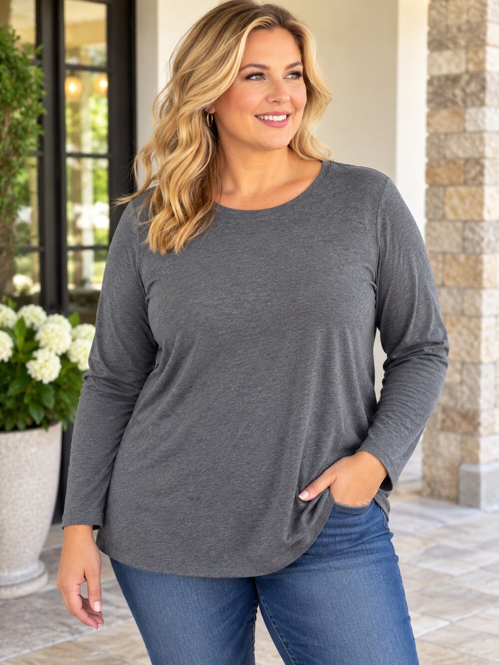 Eddie Bauer Women’s 2X Gray Short Sleeve Crew Neck Cotton T-